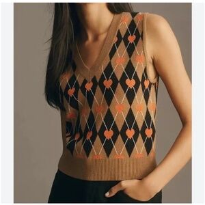 NWT Anthropologie Maeve Hearts Argyle Coquette Academia Sweater Vest